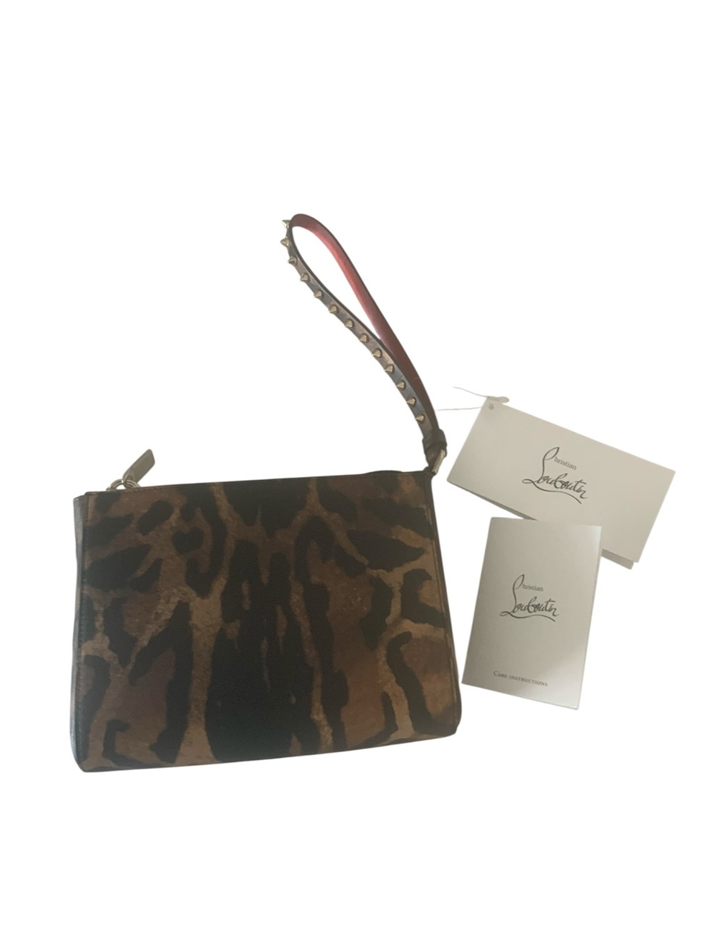 NWT Christian Louboutin Cabata Leopard Print Leather Pouch wristlet Bag $850 - Picture 3 of 6